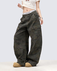 Vintage Camo Scimitar-Cut Cargo Pants