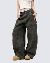 Vintage Camo Scimitar-Cut Cargo Pants
