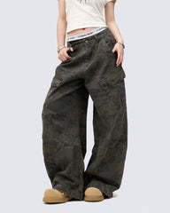 Vintage Camo Scimitar-Cut Cargo Pants