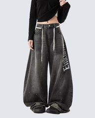 Elastic Waist Wide-Leg Denim Pants