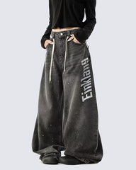 Elastic Waist Wide-Leg Denim Pants