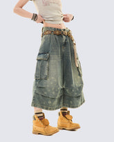 Vintage Washed Utility Denim Culottes