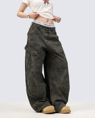 Vintage Camo Scimitar-Cut Cargo Pants