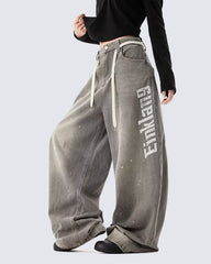 Elastic Waist Wide-Leg Denim Pants