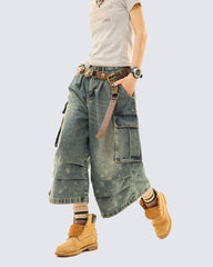 Vintage Washed Utility Denim Culottes
