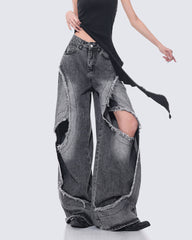 Distressed Cutout Wide-Leg Jeans