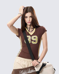 Vintage V-Neck Contrast Jersey Crop Tee