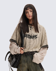 Layered Contrast Sleeve Graphic Tee