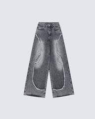 Distressed Cutout Wide-Leg Jeans