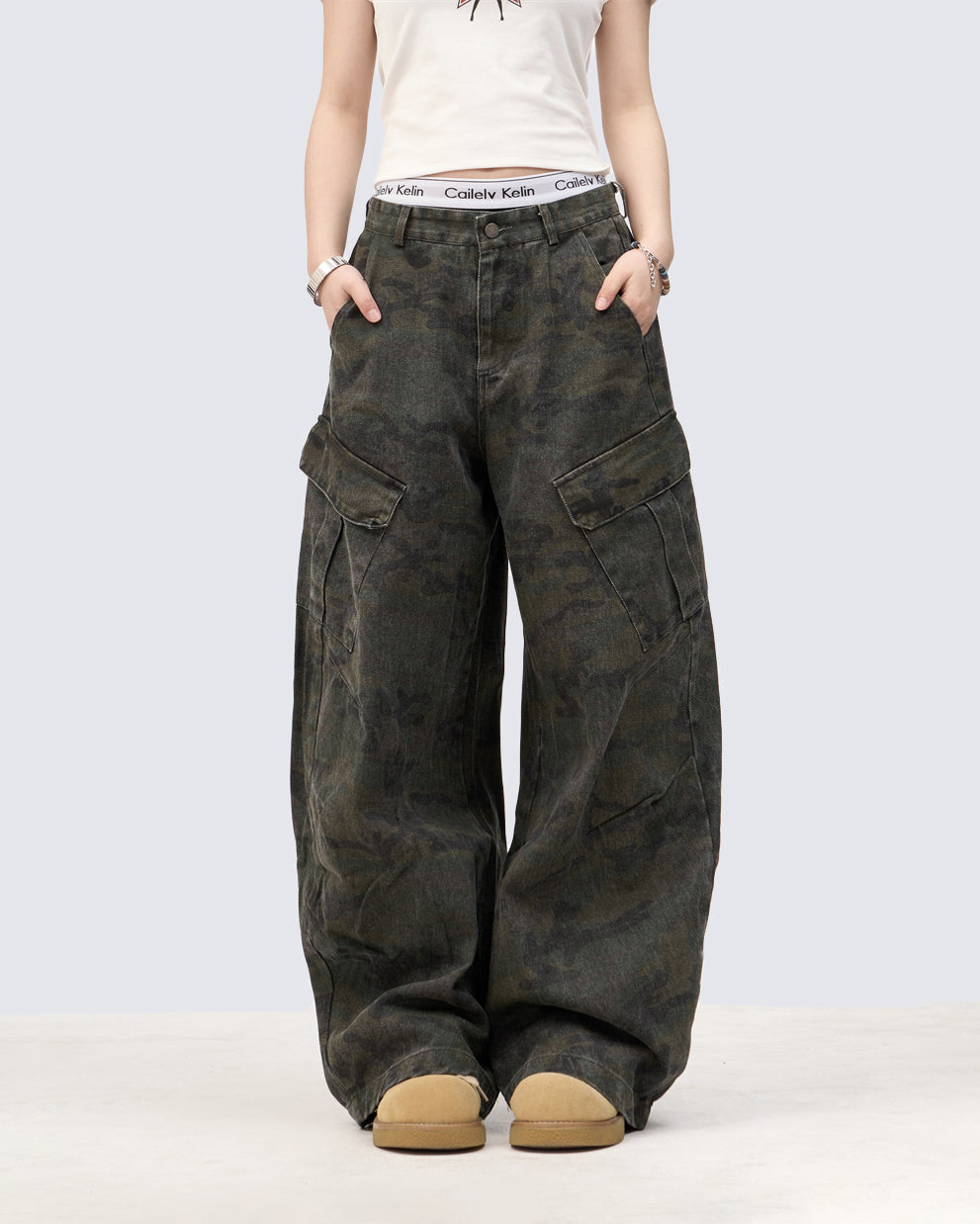 Vintage Camo Scimitar-Cut Cargo Pants