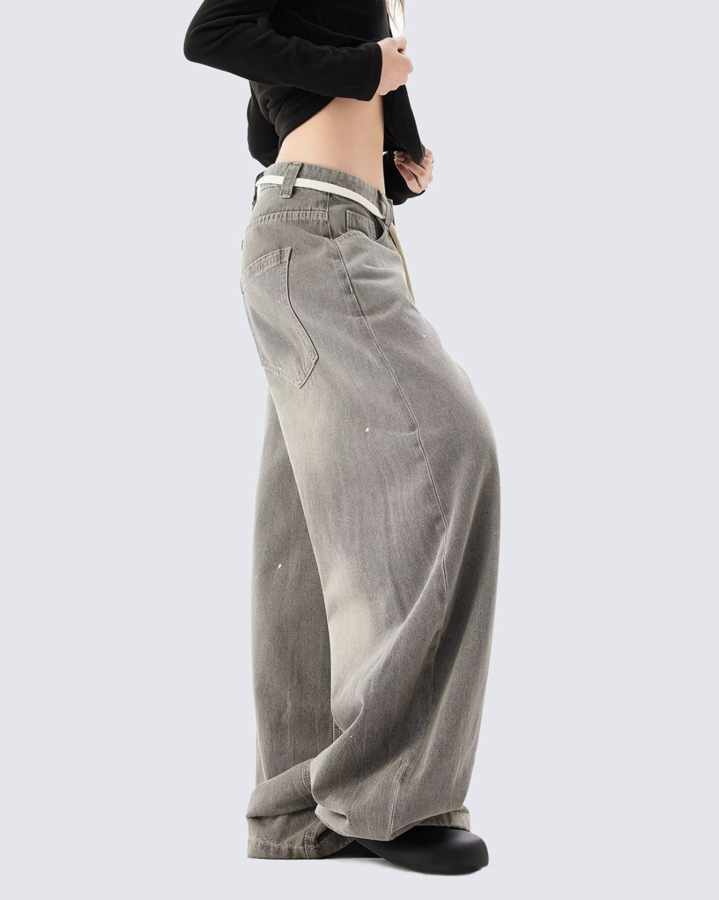 Elastic Waist Wide-Leg Denim Pants