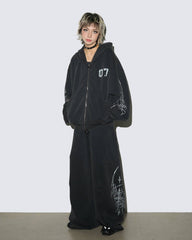 'Dark Hand-Drawn' Gothic Embroidered Zip Hoodie&Sweatpant